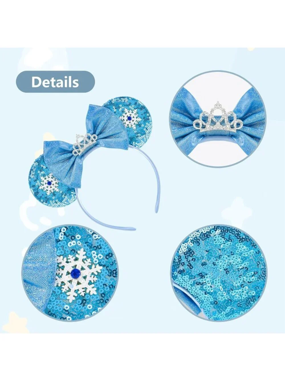 Women Blue Snowflake Sequin Halloween Mickey Mouse Headband for Cosplay